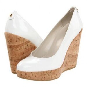 Stuart Weitzman Corkswoon Wedge White Patent 7.5